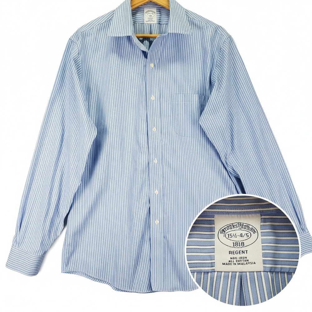 Brooks Brothers 1818 Regent Non-Iron Blue White Stripe Men's Dress Shirt 15.5